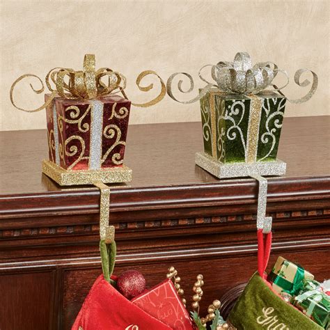 red metal gift box stocking holder|Metal Christmas Stocking Holders .